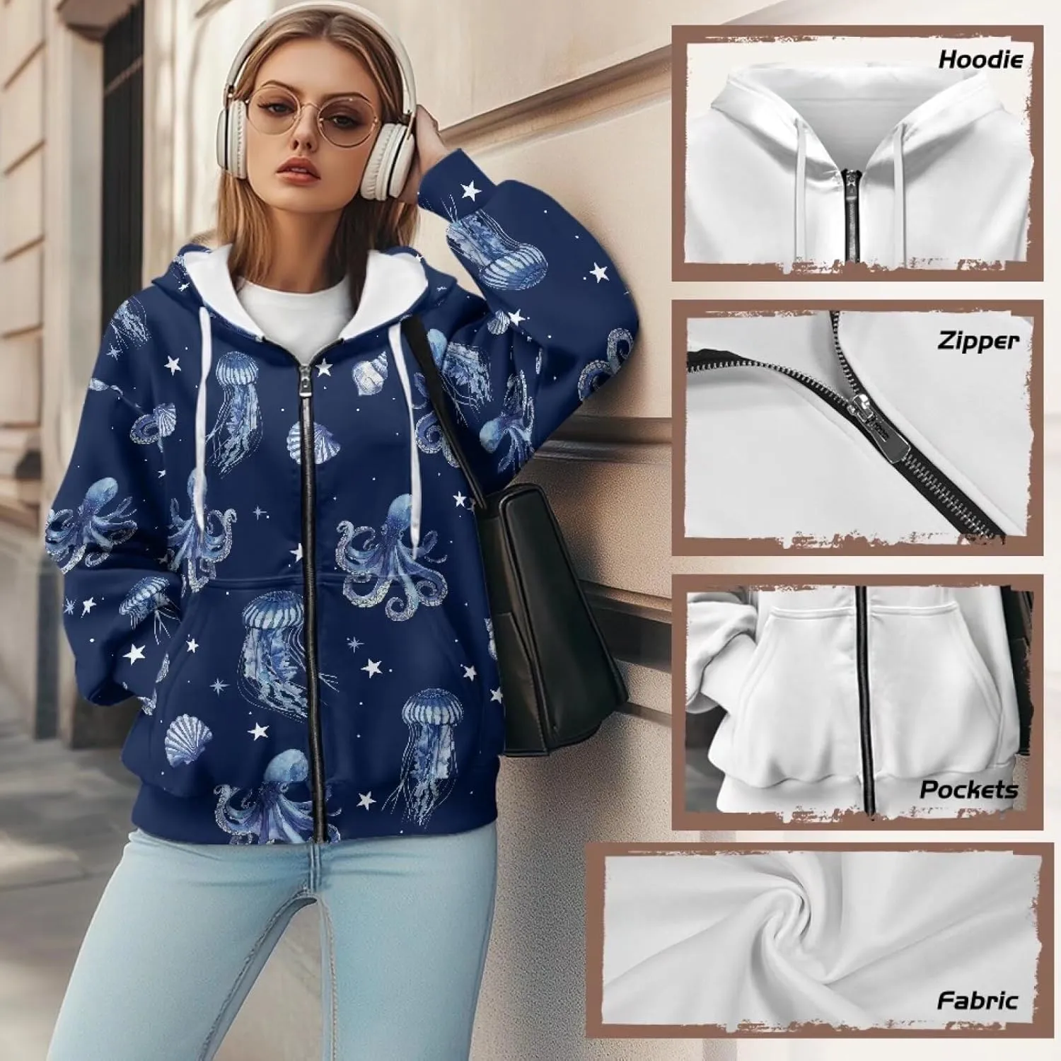Womens Zip Up Hoodies Long Sleeve Sweatshirts Fall Outfits Oversized Sweaters Casual Fashion Jackets